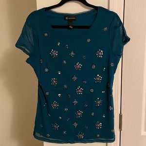 Short sleeve teal embellished top